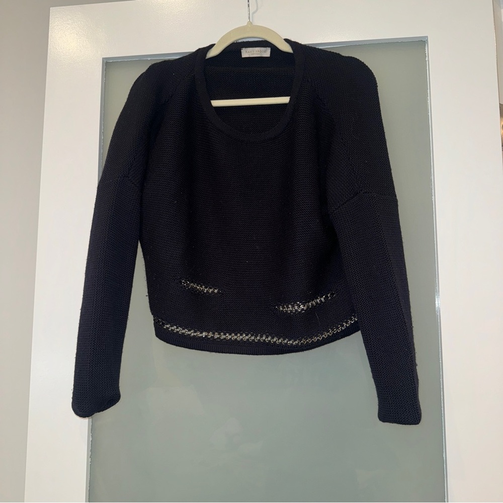 Dark Blue Sweater with Silver Chain Accents
